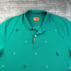 Nike Polo Shirt Mens Large Green All Over Print Performance Pique Dri Fit